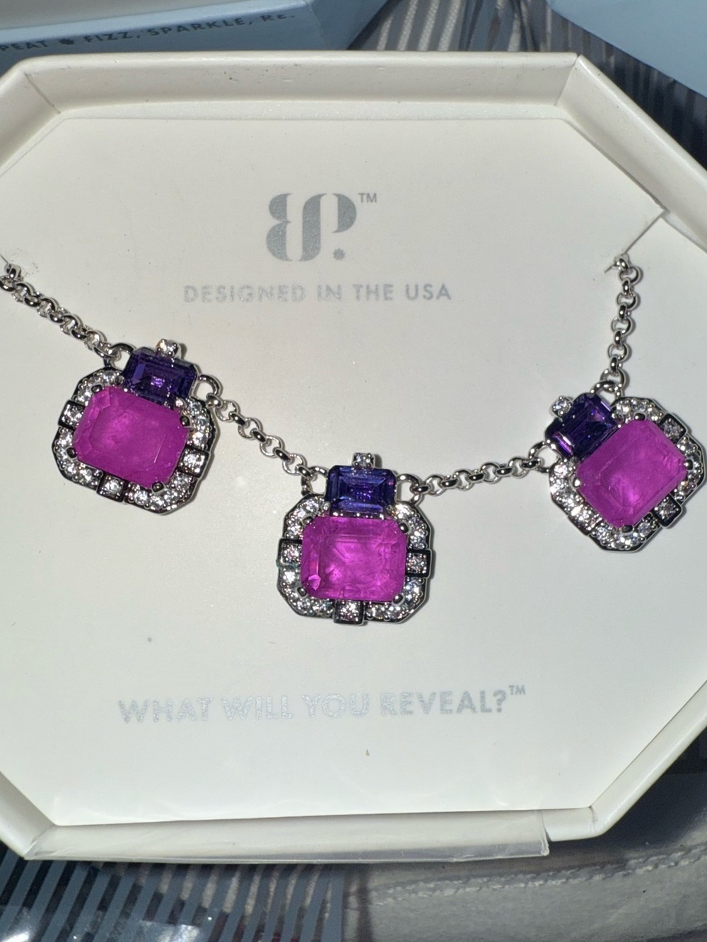 Bomb party NWT Sparkling Pink & Purple Statement Necklace - Designed in the USA